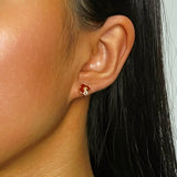Boucles d'Oreilles Cheval Trèfle Argent Plaqué Or Rose Pierre Rouge - Biloria