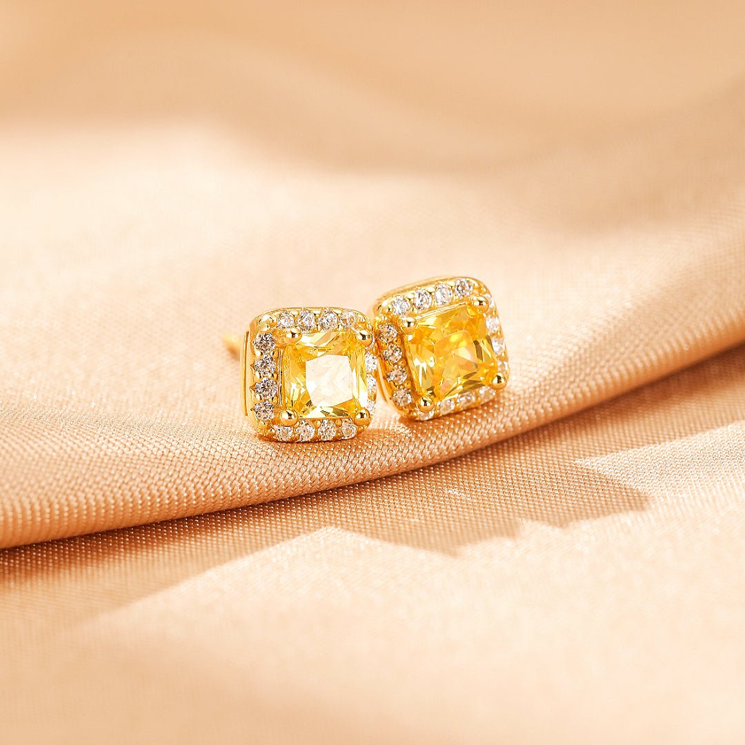 Boucles d'Oreilles Citrine Argent Carré Éclat Solaire - Biloria