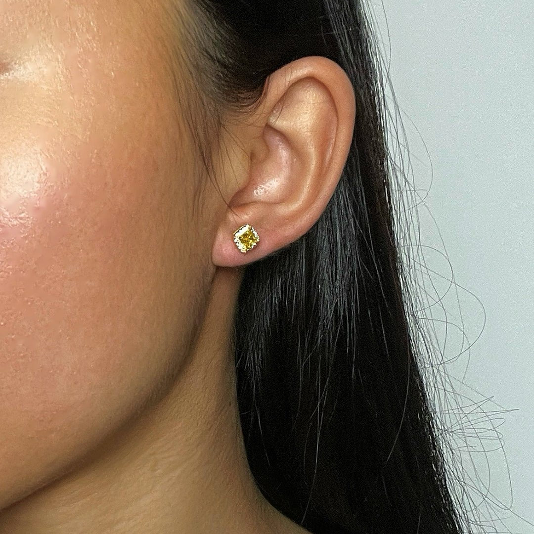 Boucles d'Oreilles Citrine Argent Carré Éclat Solaire - Biloria