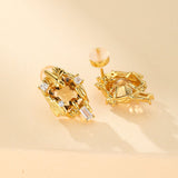 Boucles d'Oreilles Citrine Argent Plaqué Or – Zircon - Biloria