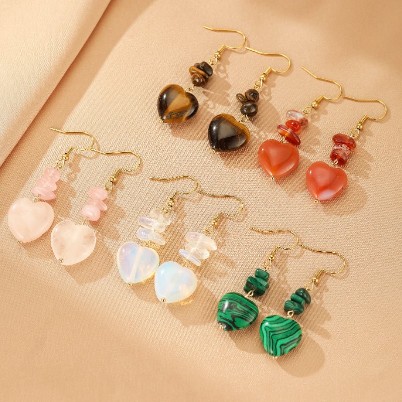 Boucles d'Oreilles Cœur Pierres Naturelles – Idée Cadeau Spirituel - Biloria