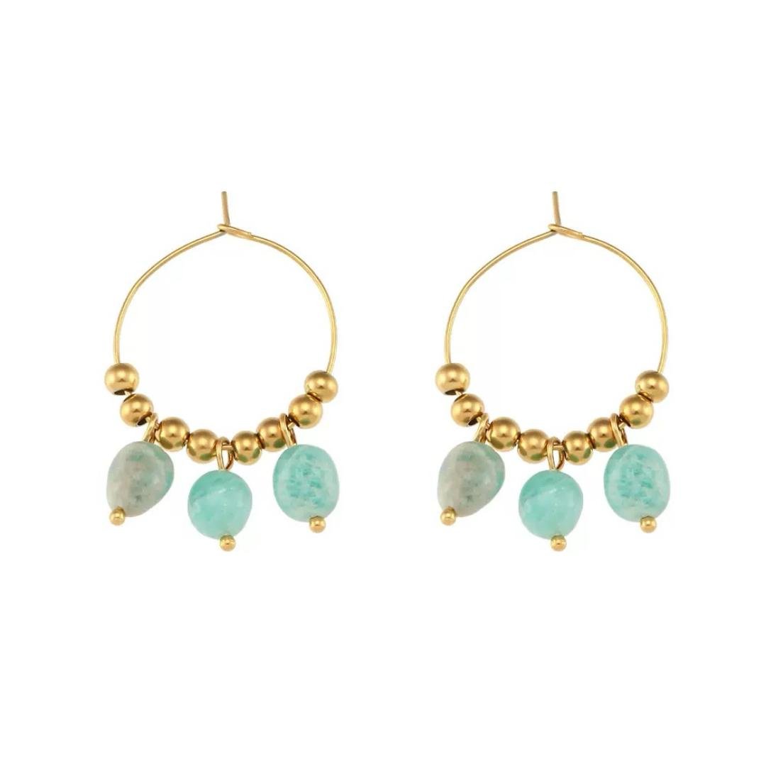 Boucles d'Oreilles Créoles Amazonite ou Lapis Lazuli - Biloria