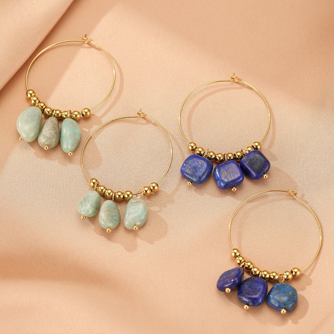 Boucles d'Oreilles Créoles Amazonite ou Lapis Lazuli - Biloria