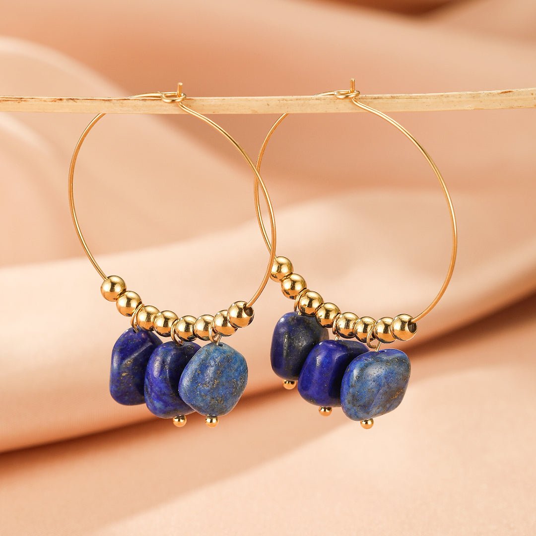 Boucles d'Oreilles Créoles Amazonite ou Lapis Lazuli - Biloria