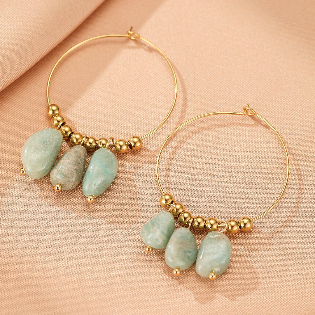 Boucles d'Oreilles Créoles Amazonite ou Lapis Lazuli - Biloria