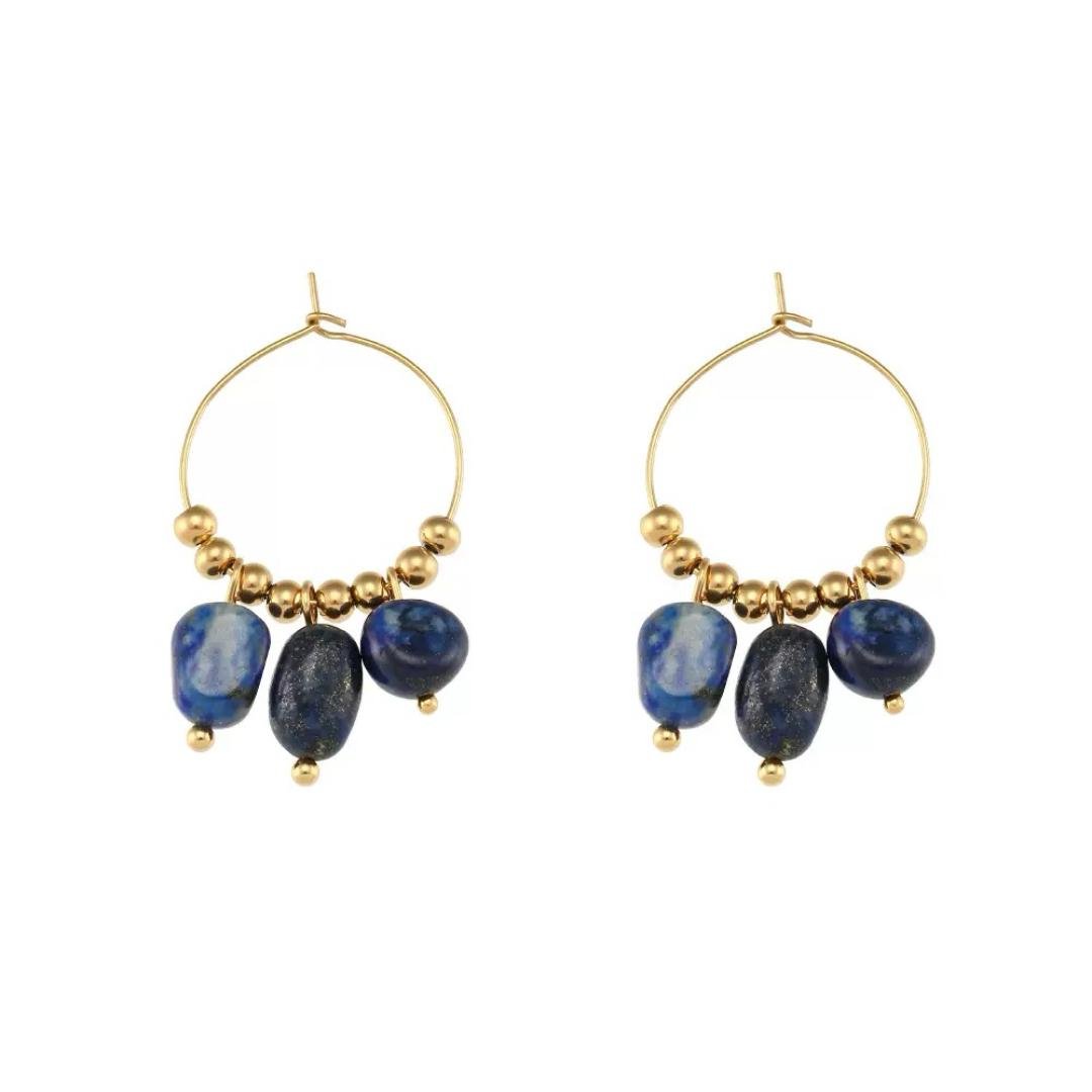 Boucles d'Oreilles Créoles Amazonite ou Lapis Lazuli - Biloria