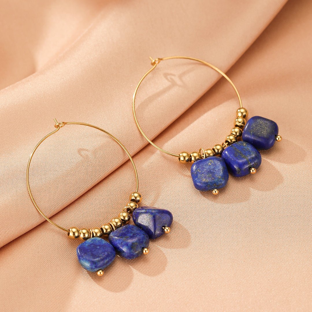 Boucles d'Oreilles Créoles Amazonite ou Lapis Lazuli - Biloria