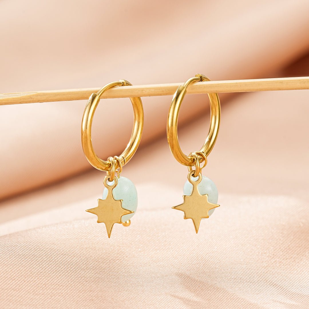 Boucles d'Oreilles Créoles avec Étoile - Amazonite ou Lapis Lazuli - Biloria