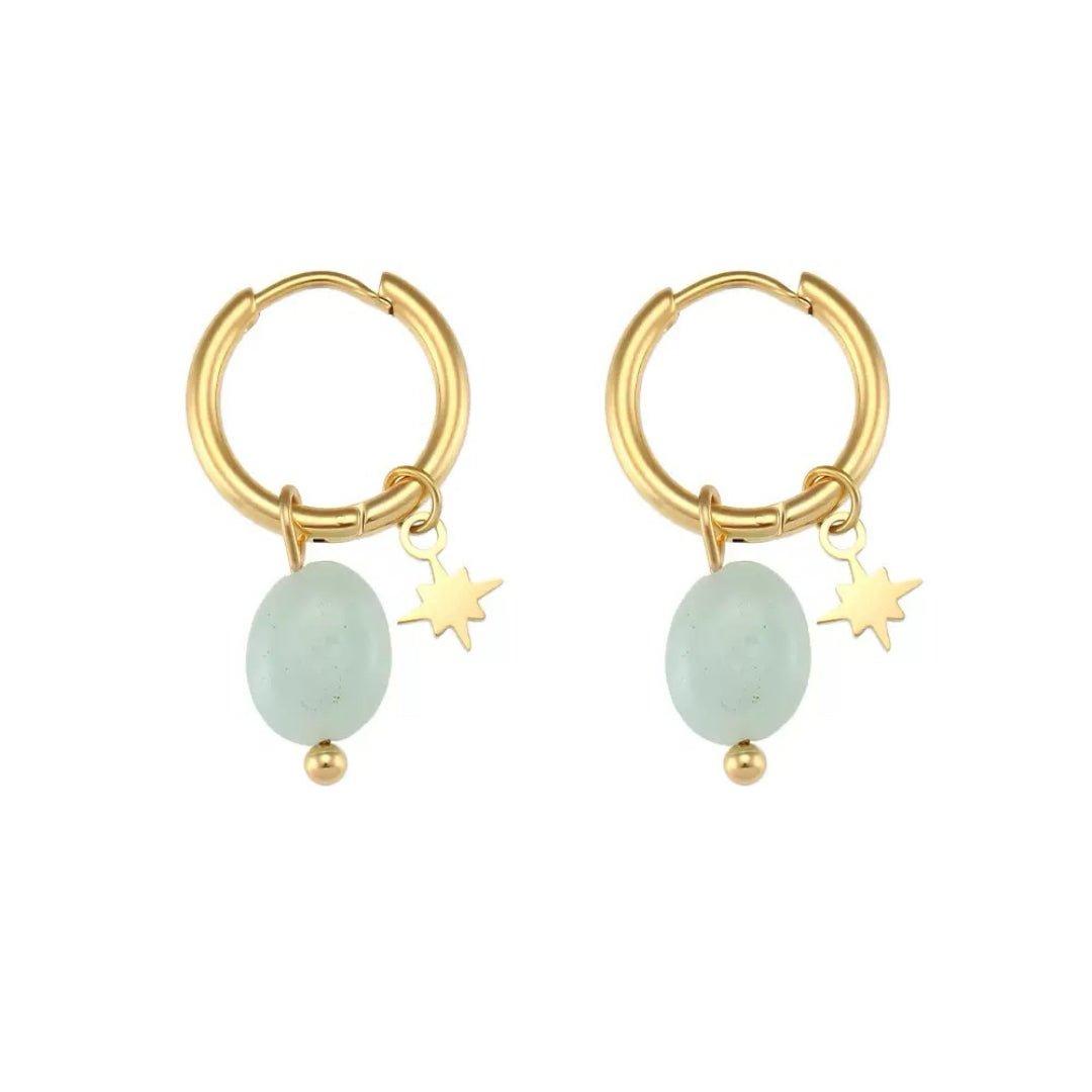 Boucles d'Oreilles Créoles avec Étoile - Amazonite ou Lapis Lazuli - Biloria