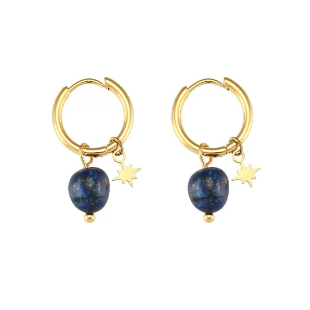 Boucles d'Oreilles Créoles avec Étoile - Amazonite ou Lapis Lazuli - Biloria