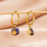 Boucles d'Oreilles Créoles avec Étoile - Amazonite ou Lapis Lazuli - Biloria