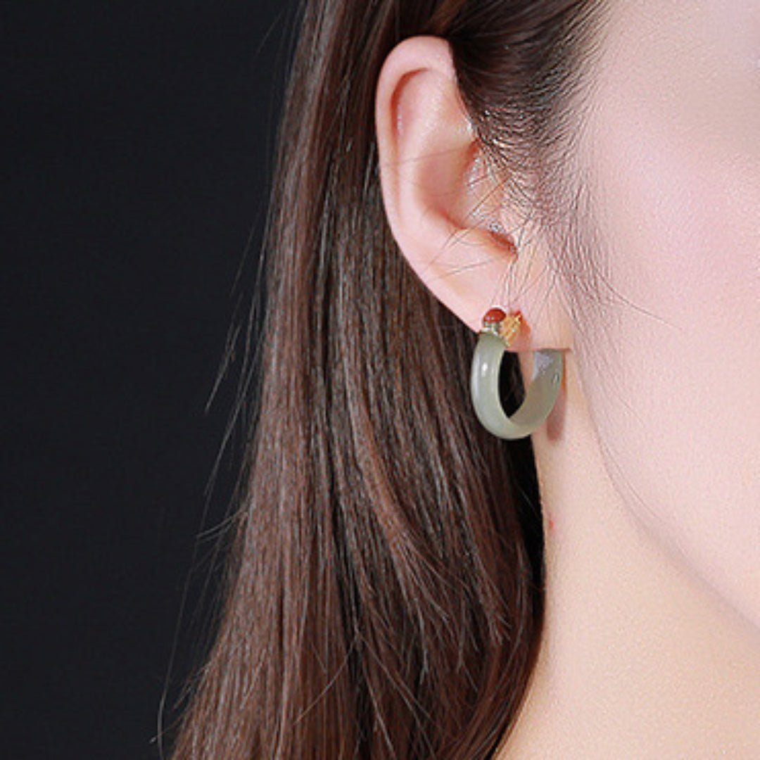 Boucles d'Oreilles Créoles Jade et Agate – Harmonie et Sérénité - Biloria