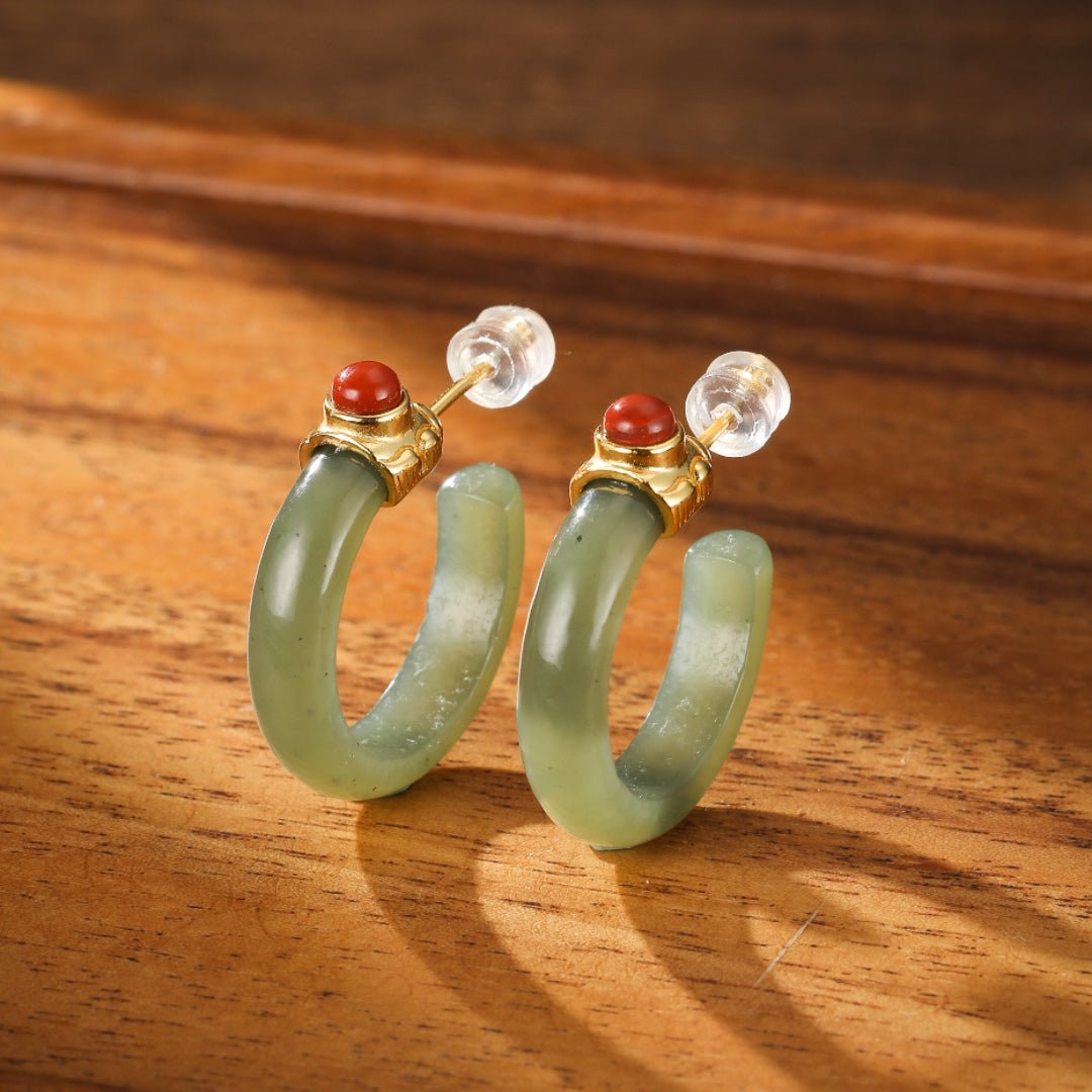 Boucles d'Oreilles Créoles Jade et Agate – Harmonie et Sérénité - Biloria