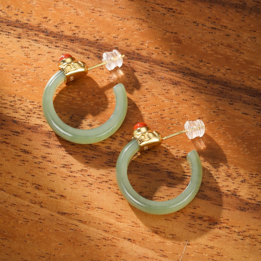 Boucles d'Oreilles Créoles Jade et Agate – Harmonie et Sérénité - Biloria