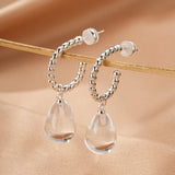 Boucles d'Oreilles Cristal de Roche Goutte Spirale Argent 925 - Biloria