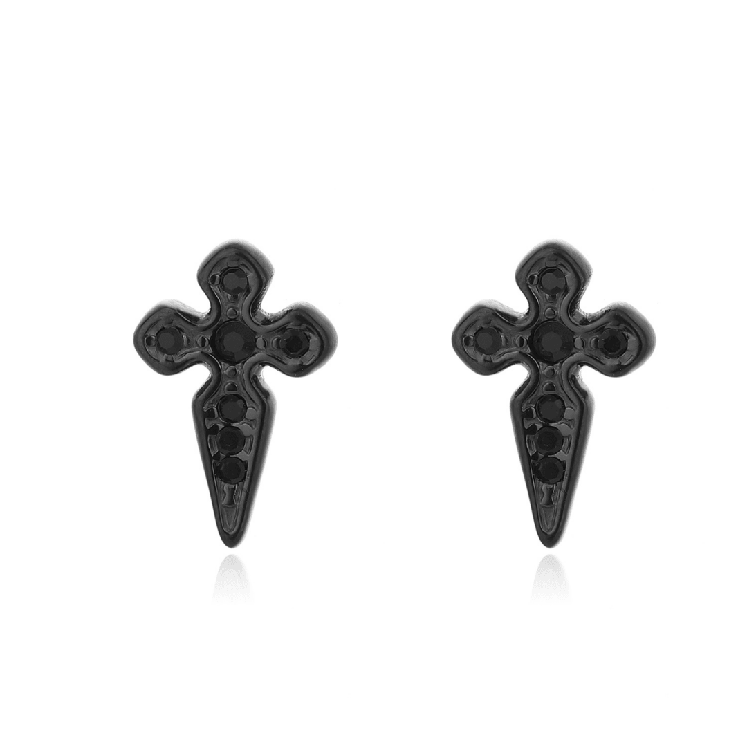 Boucles d'Oreilles Croix Gothique Homme Strass Acier 316L - Biloria