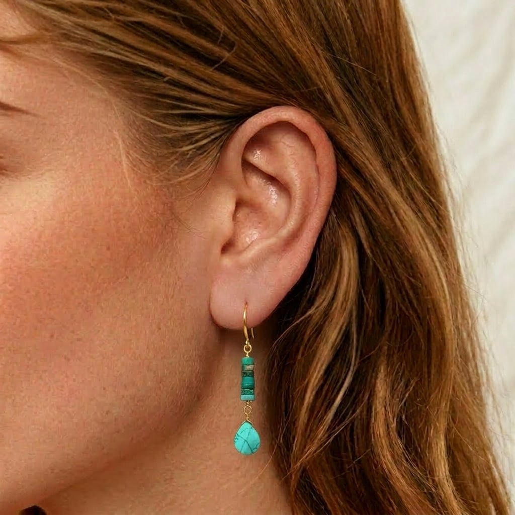 Boucles d'Oreilles Cylindre Turquoise – Bijou Spirituel - Biloria