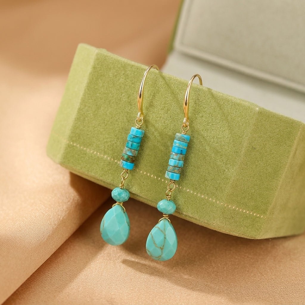 Boucles d'Oreilles Cylindre Turquoise – Bijou Spirituel - Biloria