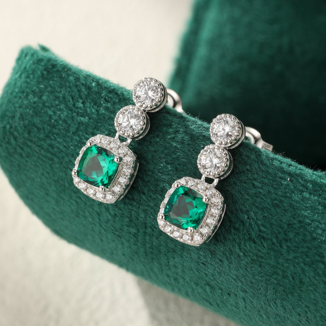 Boucles d'Oreilles Émeraude Argent Plaqué Platine Reflets Précieux - Biloria