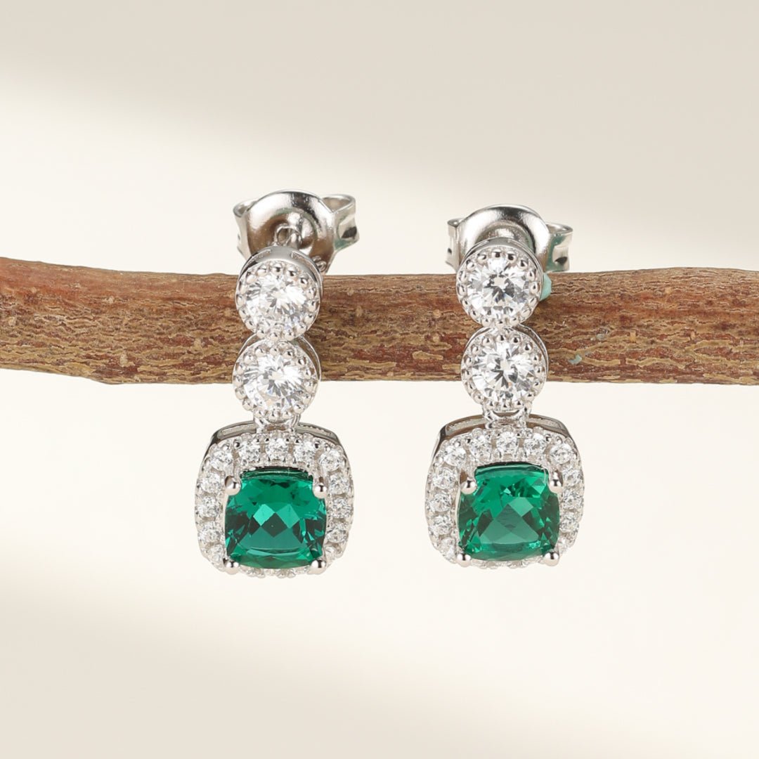Boucles d'Oreilles Émeraude Argent Plaqué Platine Reflets Précieux - Biloria