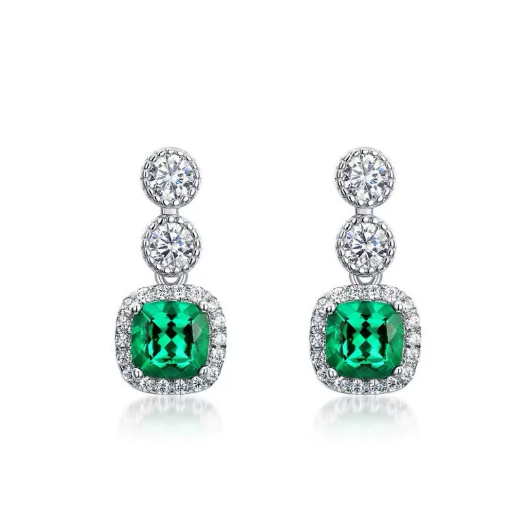 Boucles d'Oreilles Émeraude Argent Plaqué Platine Reflets Précieux - Biloria