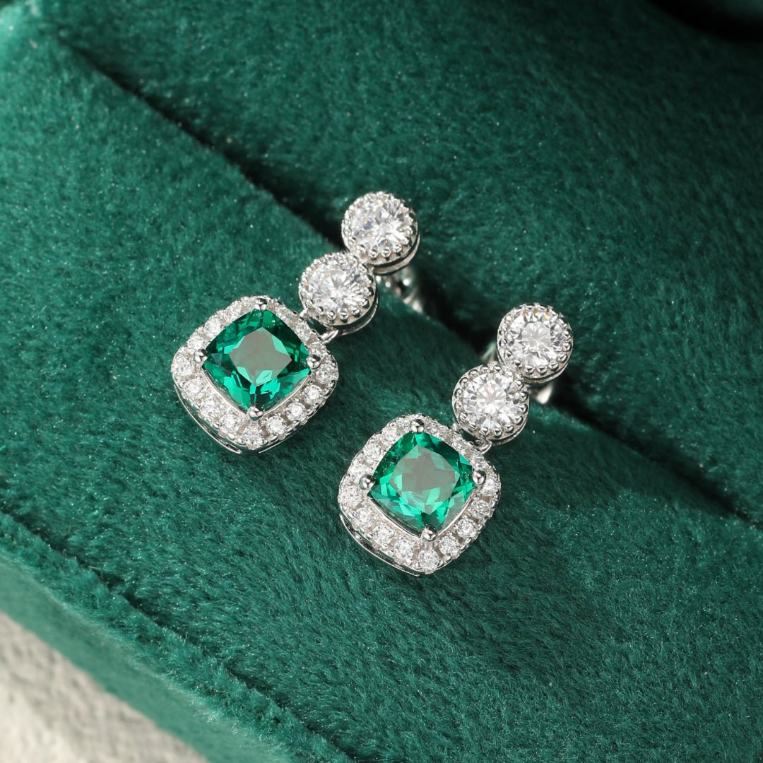 Boucles d'Oreilles Émeraude Argent Plaqué Platine Reflets Précieux - Biloria