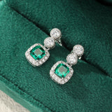 Boucles d'Oreilles Émeraude Argent Plaqué Platine Reflets Précieux - Biloria