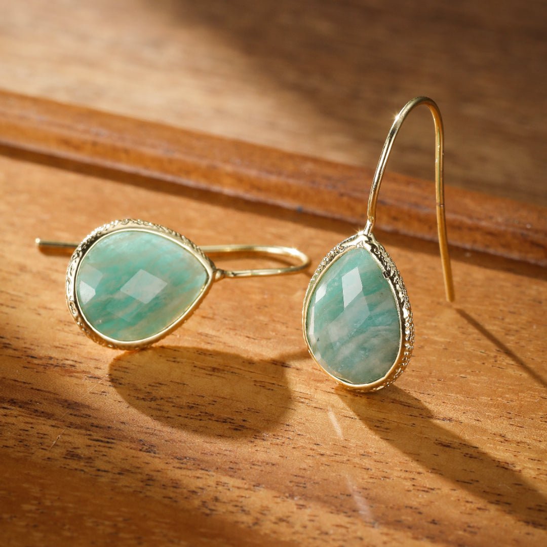 Boucles d'Oreilles en Amazonite Goutte – Laiton Doré - Biloria