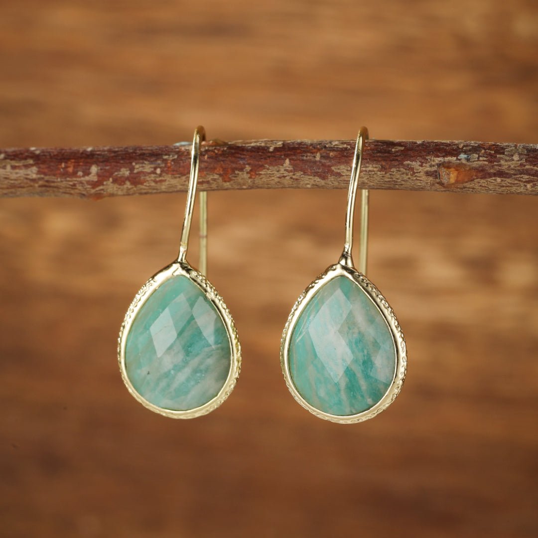 Boucles d'Oreilles en Amazonite Goutte – Laiton Doré - Biloria