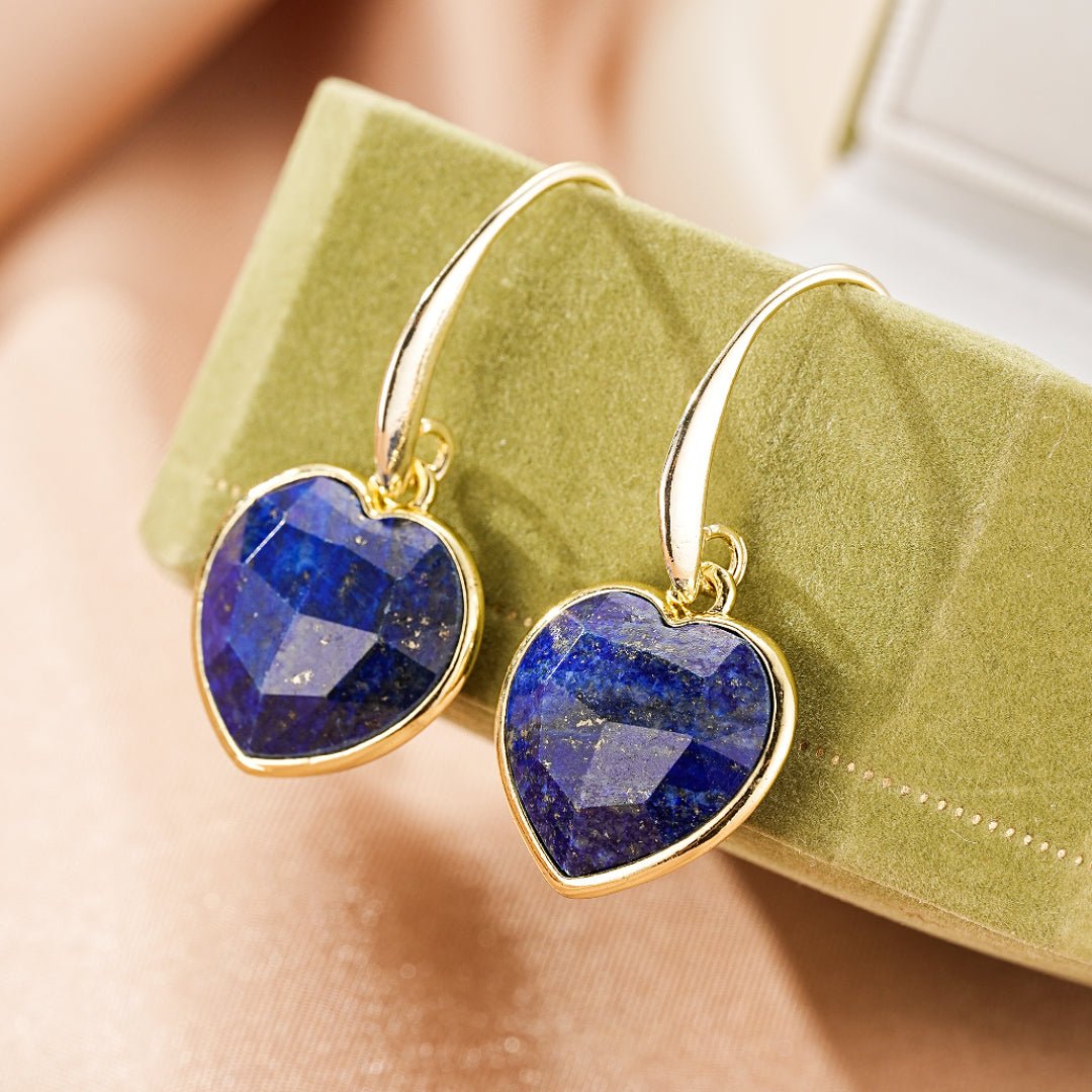 Boucles d'Oreilles en Cœur Amazonite ou Lapis Lazuli - Biloria