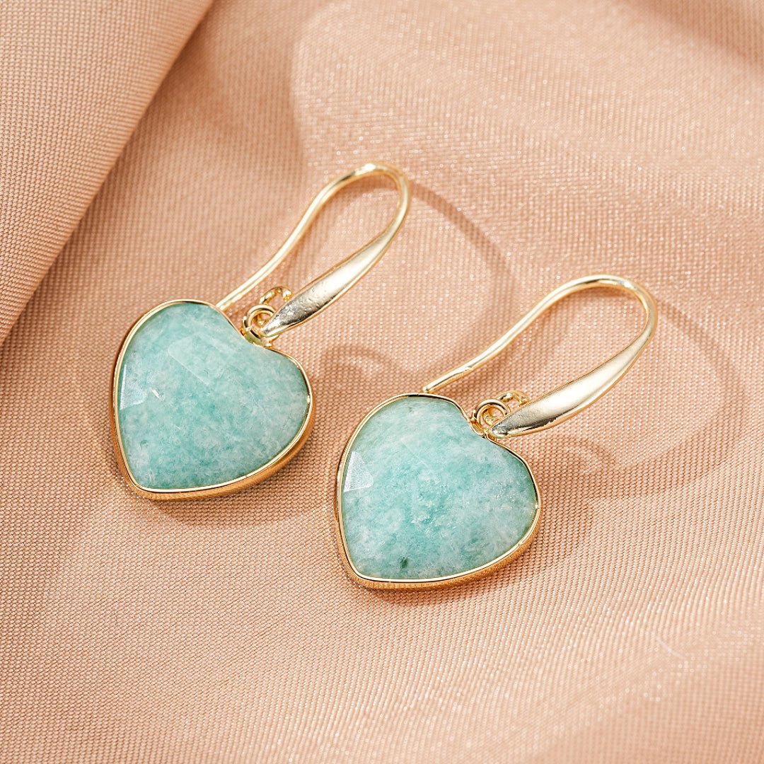 Boucles d'Oreilles en Cœur Amazonite ou Lapis Lazuli - Biloria