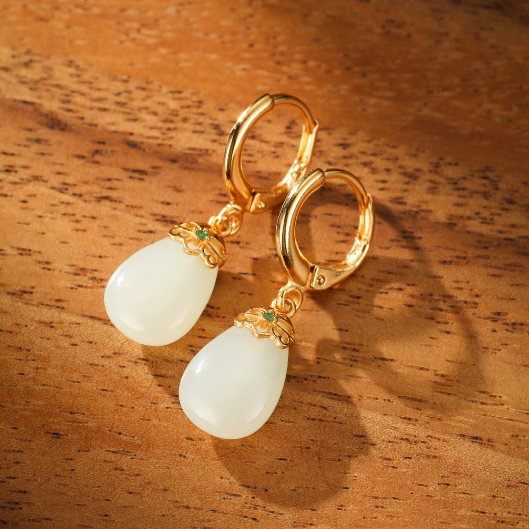 Boucles d'Oreilles en Jade et Agate – Argent Plaqué Or - Biloria