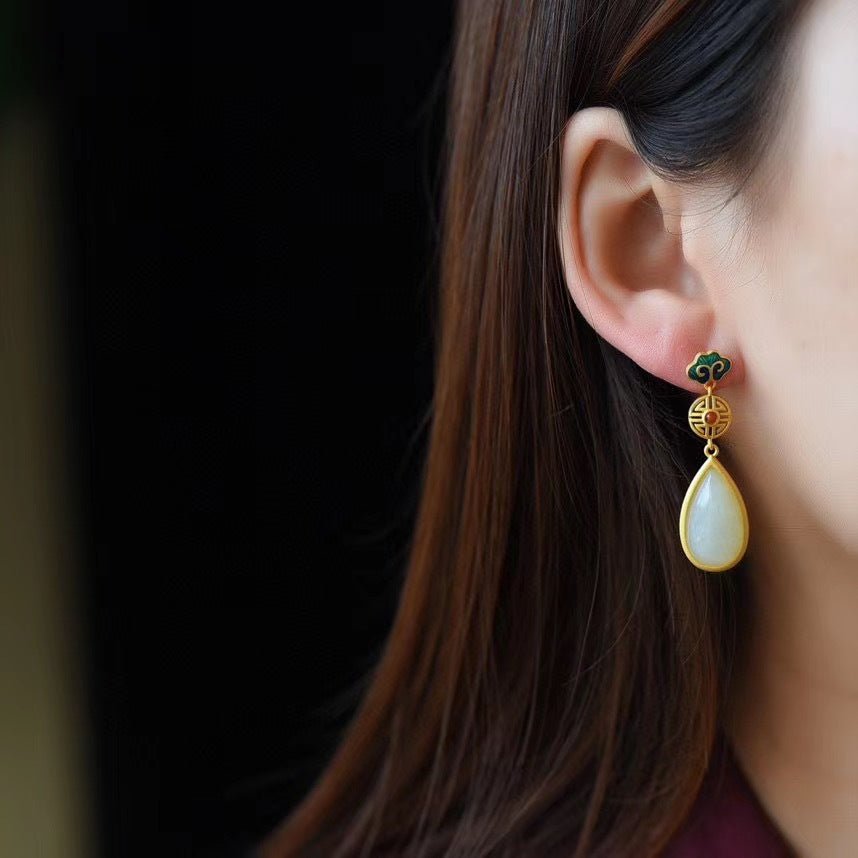 Boucles d'Oreilles en Jade Naturel – Goutte Harmonie - Biloria
