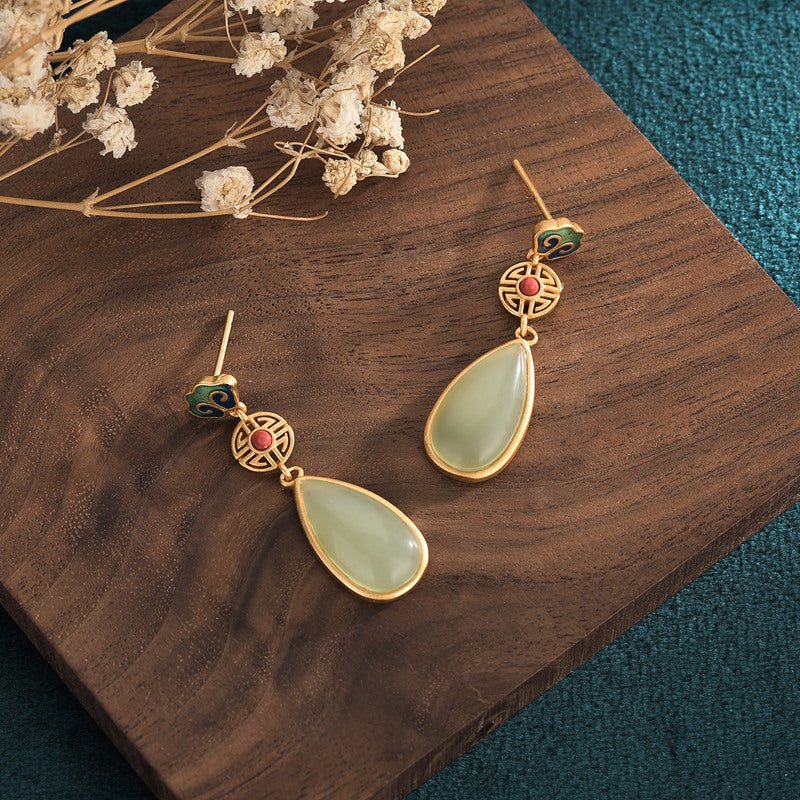 Boucles d'Oreilles en Jade Naturel – Goutte Harmonie - Biloria
