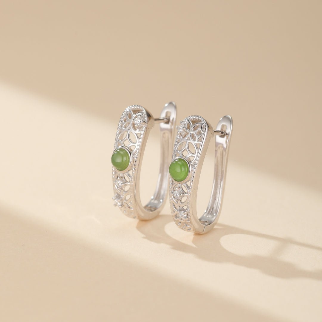Boucles d'Oreilles en Jade Vert, Argent 925 ou Plaqué Or - Biloria