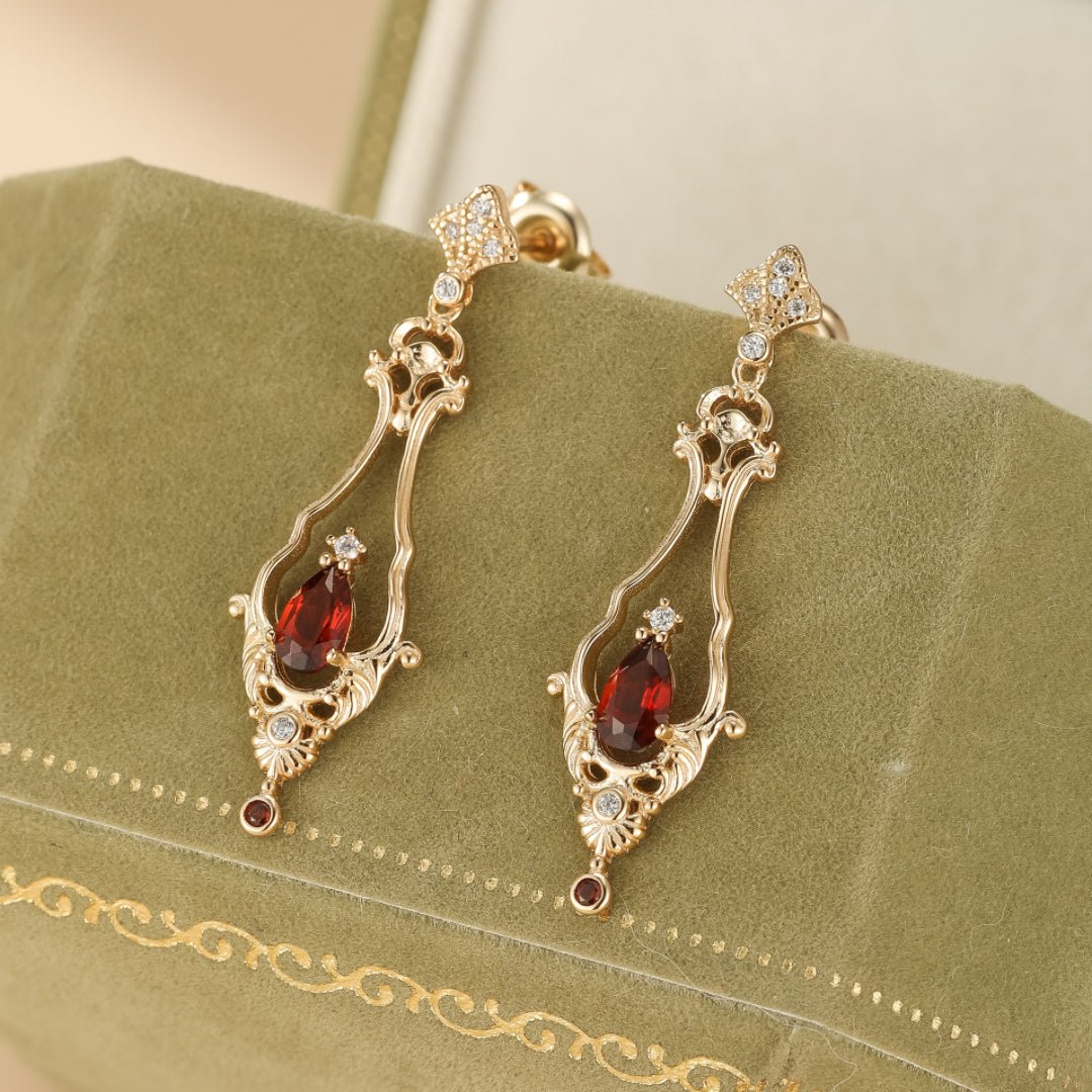 Boucles d'Oreilles Grenat et Zircon – Cadeau Élégant pour Femme - Biloria
