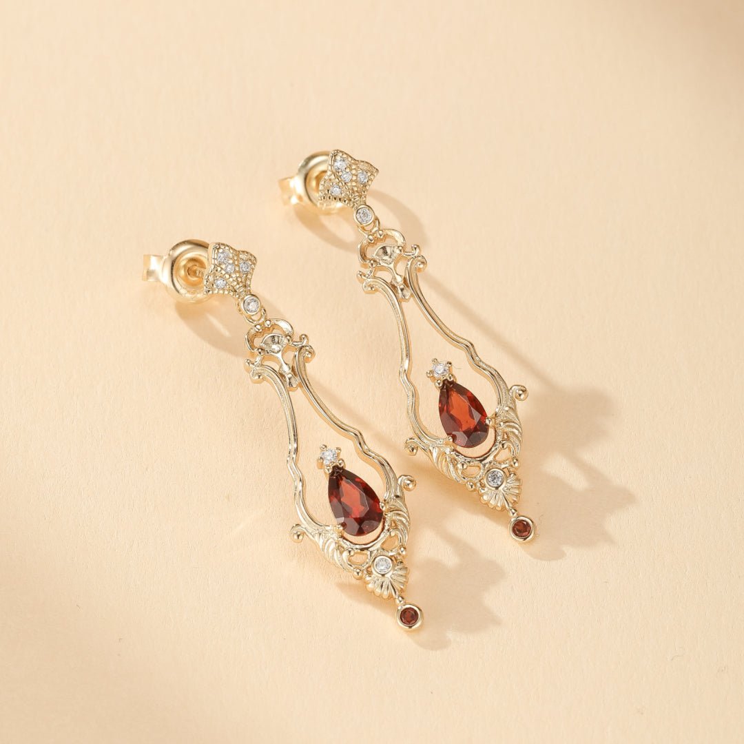 Boucles d'Oreilles Grenat et Zircon – Cadeau Élégant pour Femme - Biloria