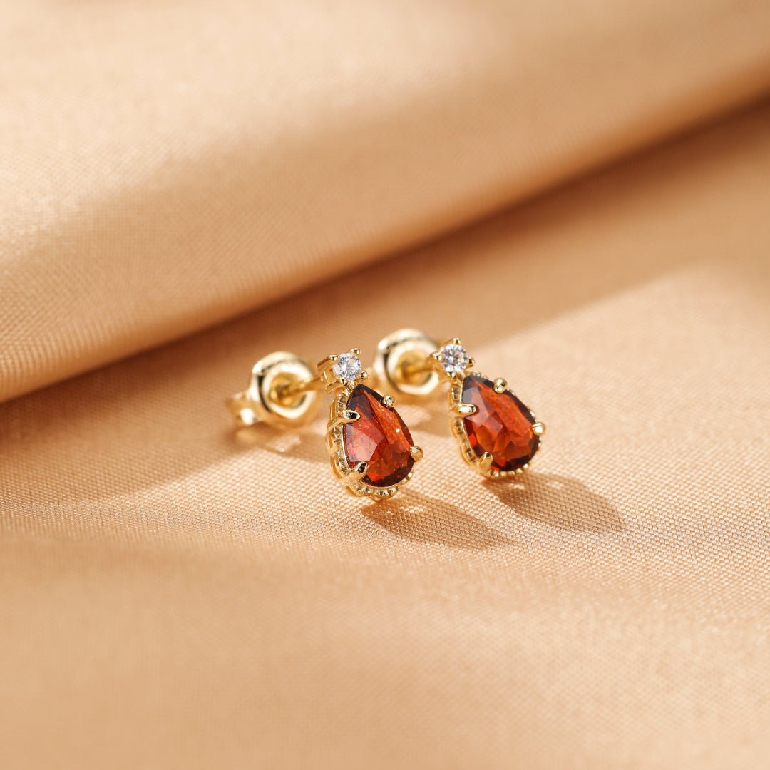 Boucles d'oreilles Grenat Goutte argent plaqué or - Biloria
