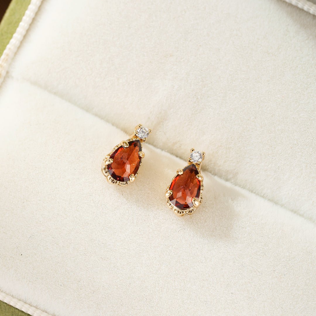 Boucles d'oreilles Grenat Goutte argent plaqué or - Biloria