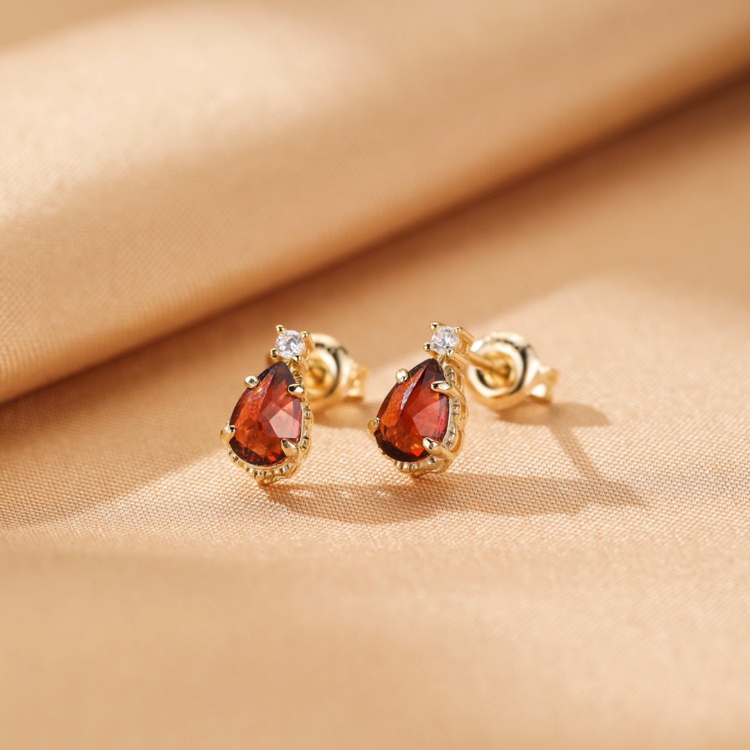 Boucles d'oreilles Grenat Goutte argent plaqué or - Biloria