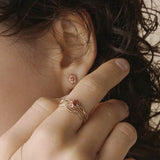 Boucles d'Oreilles Grenat Rouge – Argent Plaqué Or - Biloria