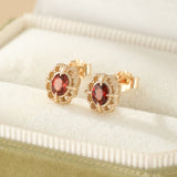 Boucles d'Oreilles Grenat Rouge – Argent Plaqué Or - Biloria