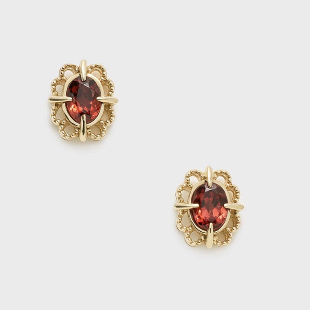 Boucles d'Oreilles Grenat Rouge – Argent Plaqué Or - Biloria