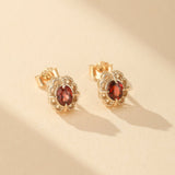 Boucles d'Oreilles Grenat Rouge – Argent Plaqué Or - Biloria