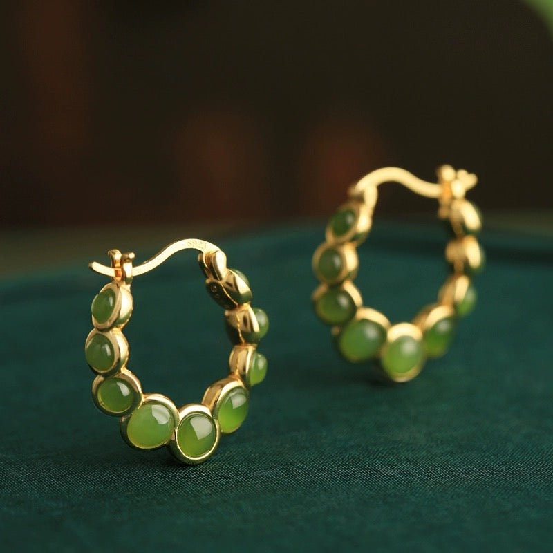 Boucles d'Oreilles Jade Danse Verdoyante Argent Fines - Biloria