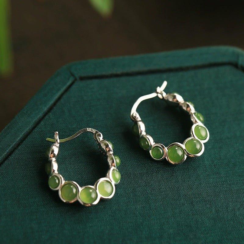 Boucles d'Oreilles Jade Danse Verdoyante Argent Fines - Biloria