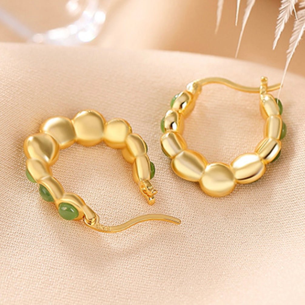 Boucles d'Oreilles Jade Danse Verdoyante Argent Fines - Biloria