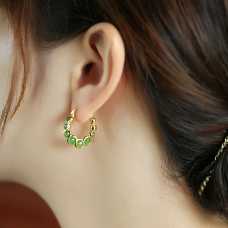 Boucles d'Oreilles Jade Danse Verdoyante Argent Fines - Biloria