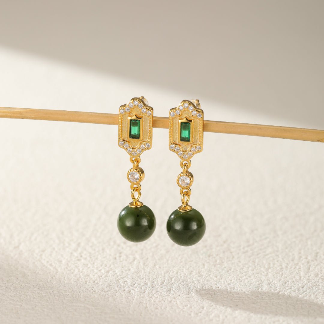 Boucles d'Oreilles Jade et Émeraude Réussite Argent 925 - Biloria