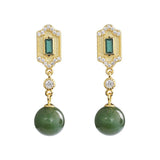 Boucles d'Oreilles Jade et Émeraude Réussite Argent 925 - Biloria